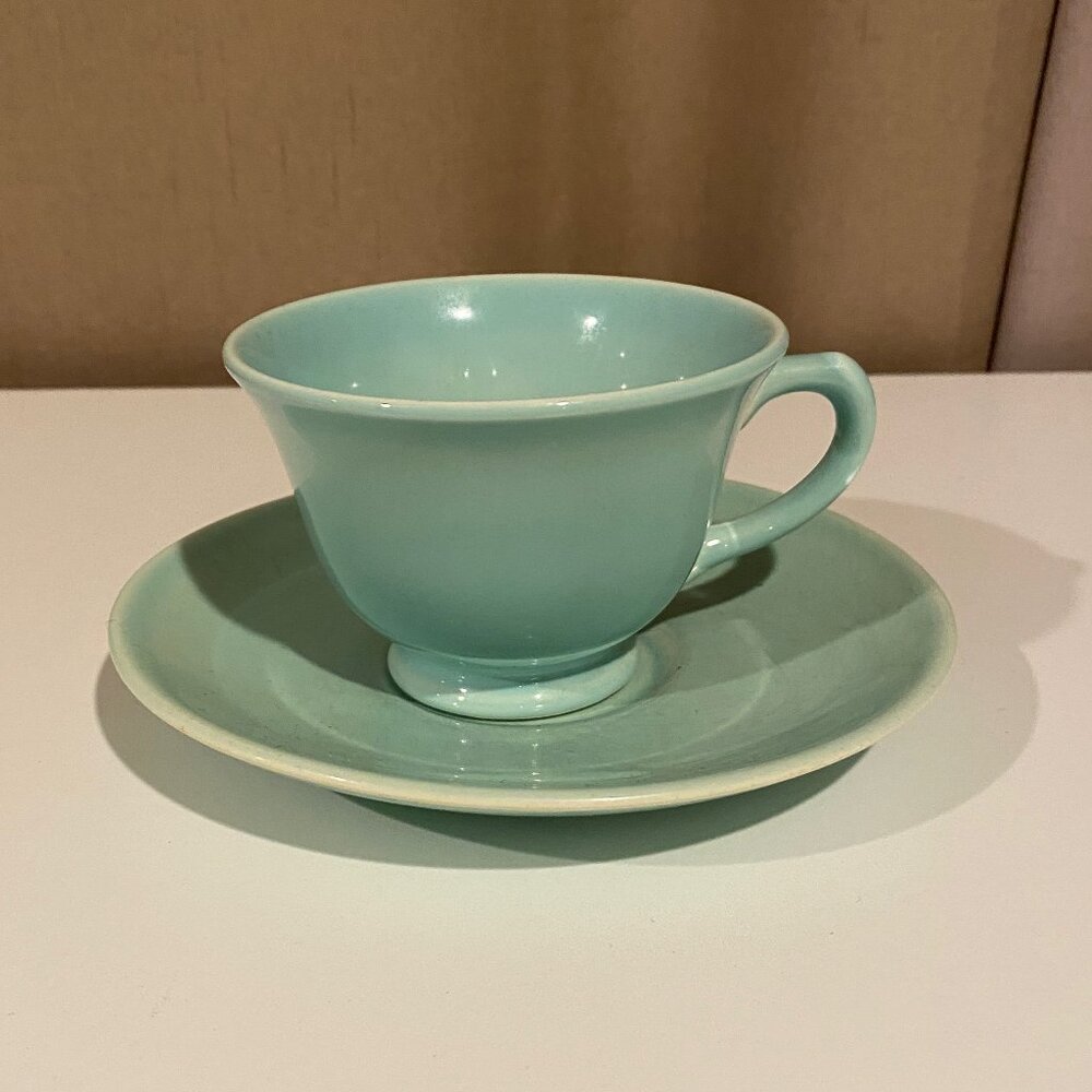 Lu-Ray Pastels USA Tea Cup & Saucer Blue Green‎ Turquoise Set